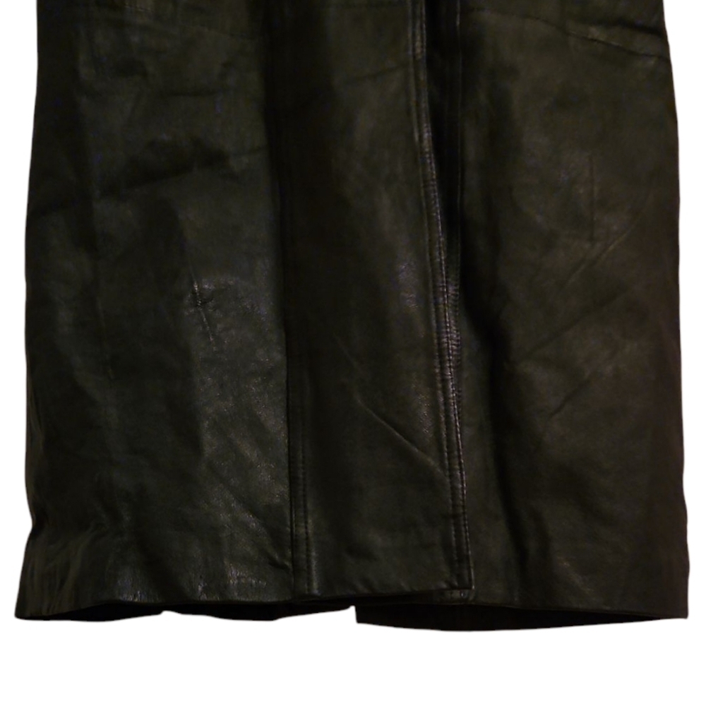 Vintage 80s Long Black Leather/Suede Trench Coat/Duster, Sz Med, Double G - Picture 5 of 12